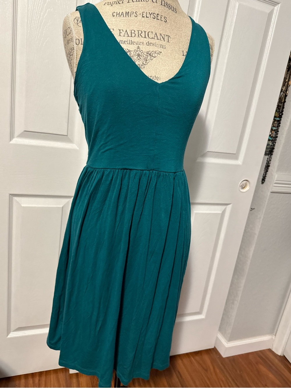 LOFT Medium Teal Sleeveless V-Neck Midi Criss Cross Back Dress